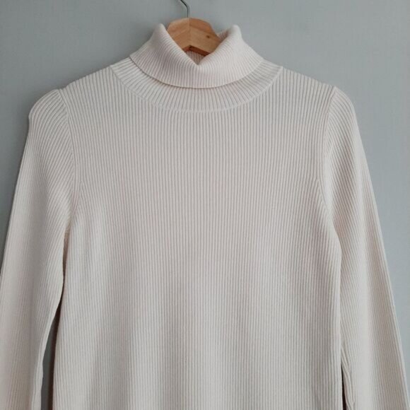 MAEVE / Anthropologie Turtleneck Button Cuffs Fine Rib Fitted Sweater M Flawed - Picture 4 of 16